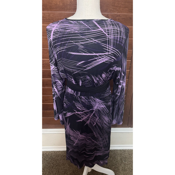 Bisou Bisou Purple & Black Dress Formal Cocktail sz XL stretchy abstract print - Picture 6 of 8